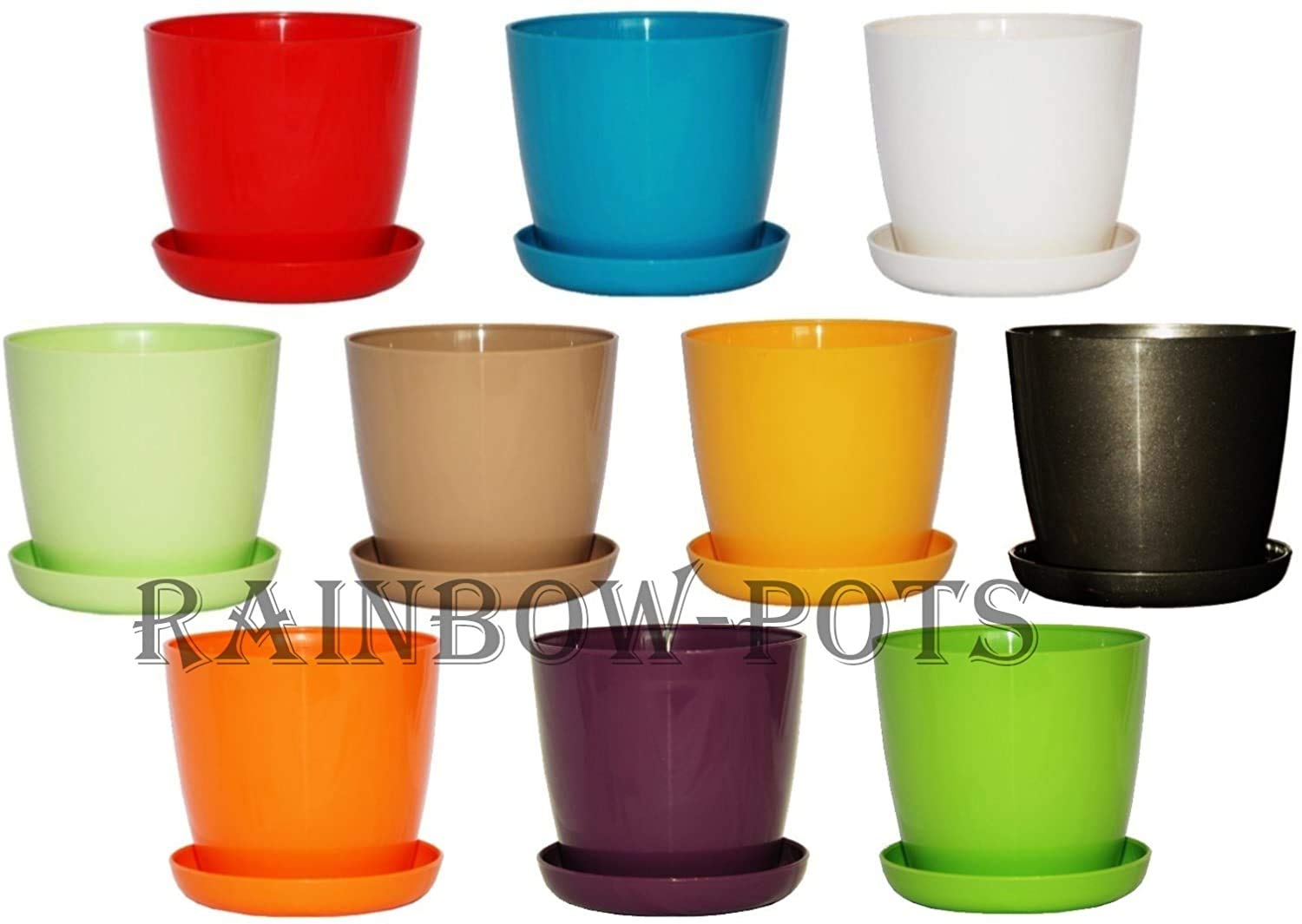 Rainbow Pots White Decor Flower Pot Colour Gloss Plastic Plant Pot Planter Saucer Wedding - Many Size And Colours (, 13 Cm - 5.1 Inch)
