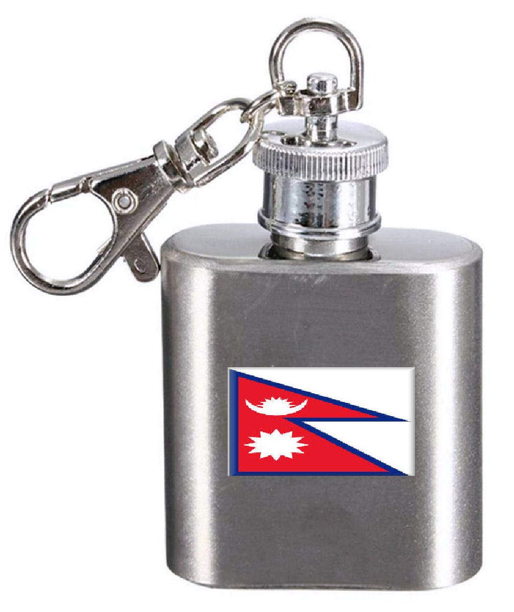 Flasque porte-clés drapeau du Népal en acier inoxydable gravé
