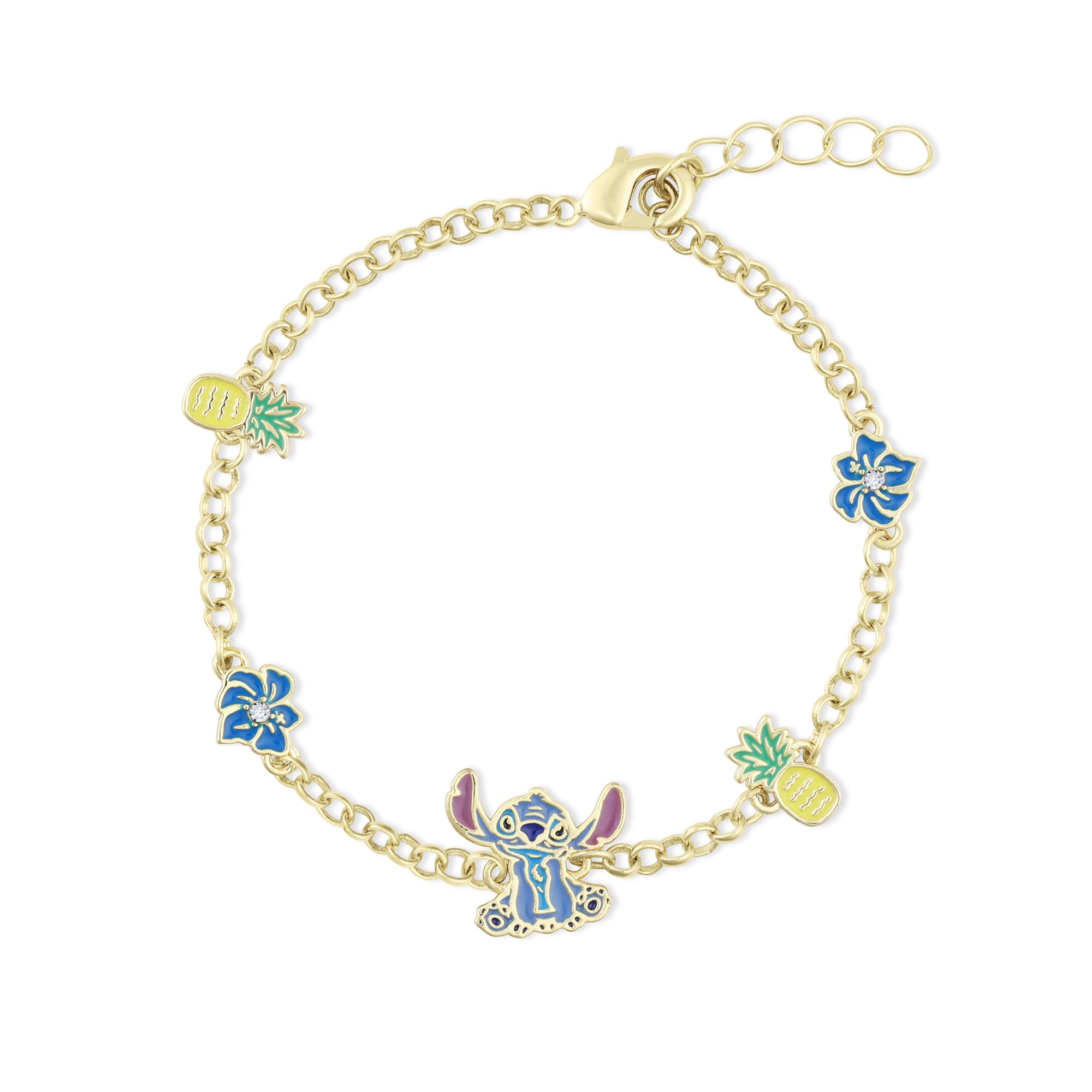 Disney Unisex Kids Multicoloured Brass Yg Plt Stitch Pineapple & Flower | Acotis - Base Metal