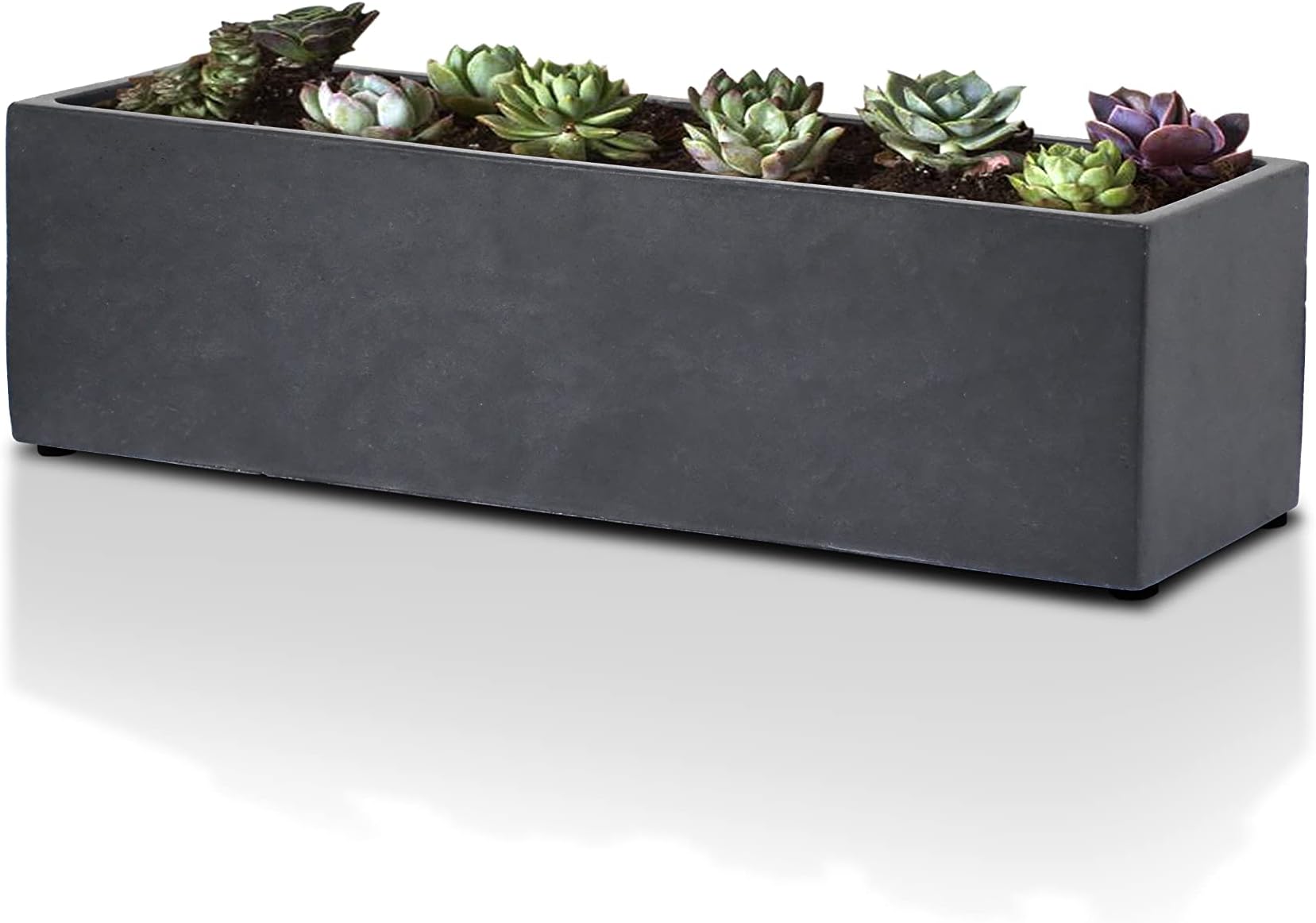 Sapcrete 13 Inches Concrete Rectangular Window Boxes Planters with 2 Drainage Hole for Succulent Plant Pots Indoor Decor, Charcoal