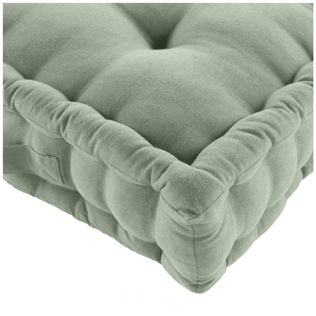 Acomoda Textil – Cojín de Suelo Acolchado con Asa de Transporte. Cojines para Palets, Banco, Silla y Suelo, Asiento Cómodo Decorativo para Interior y Exterior. (Verde, 50x50cm, 2 Unidades)