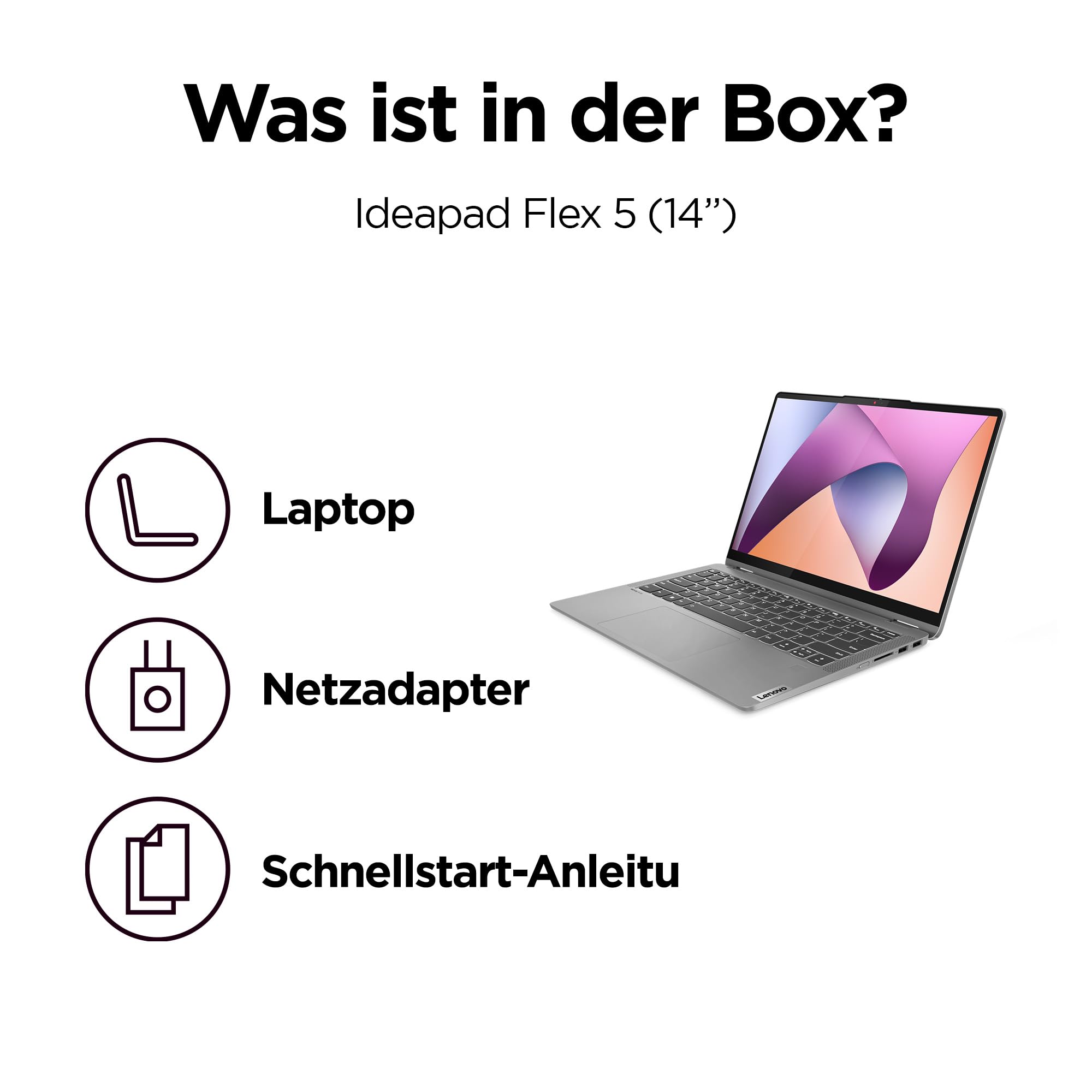 Lenovo IdeaPad Flex Convertible 5 Laptop | 14" WUXGA Display | AMD Ryzen 7 7730U | 16GB RAM | 512GB SSD | AMD Radeon Grafik | Windows 11 Home | QWERTZ | grau | 3 Monate Premium Care