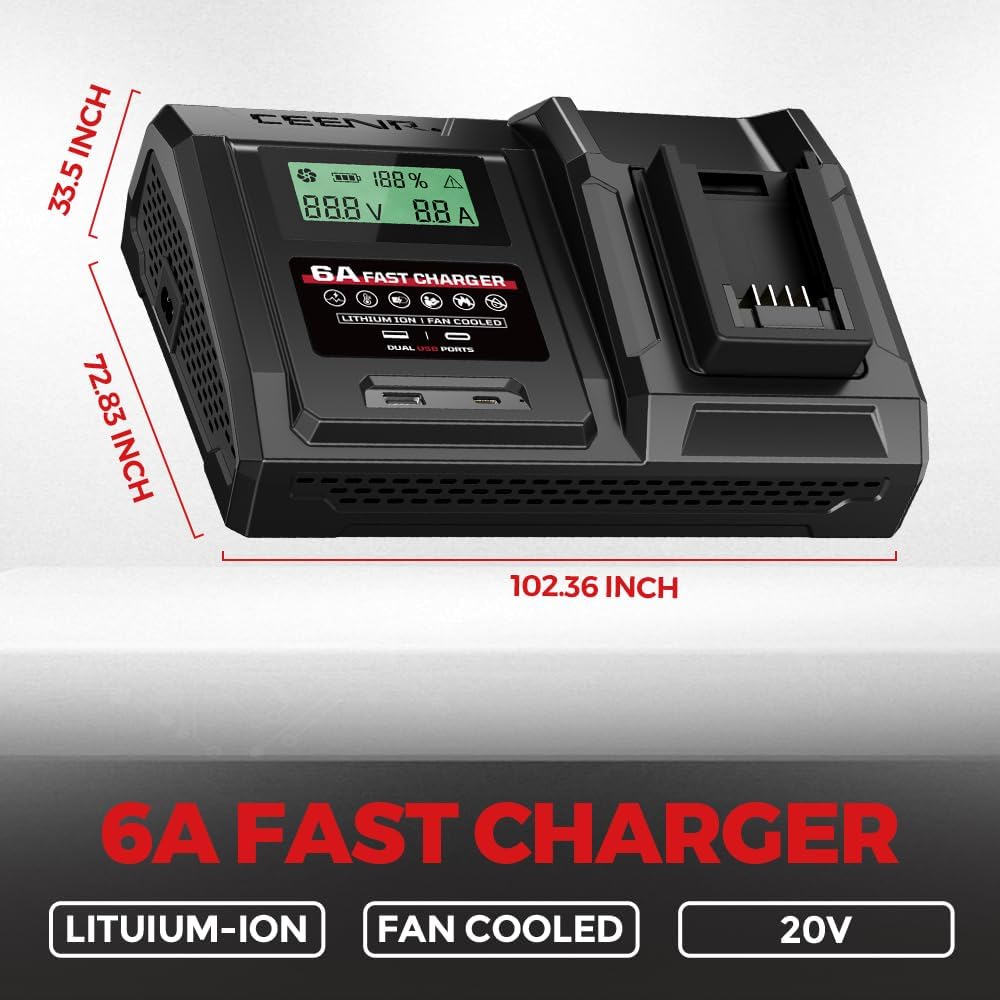 CEENR 6A Charger Compatible with Black and Decker 20V Lithium Battery Charger,Replacement for LCS1620/LCS1620B/LBXR20CK/BDCAC202B Charger and 20V MAX Battery