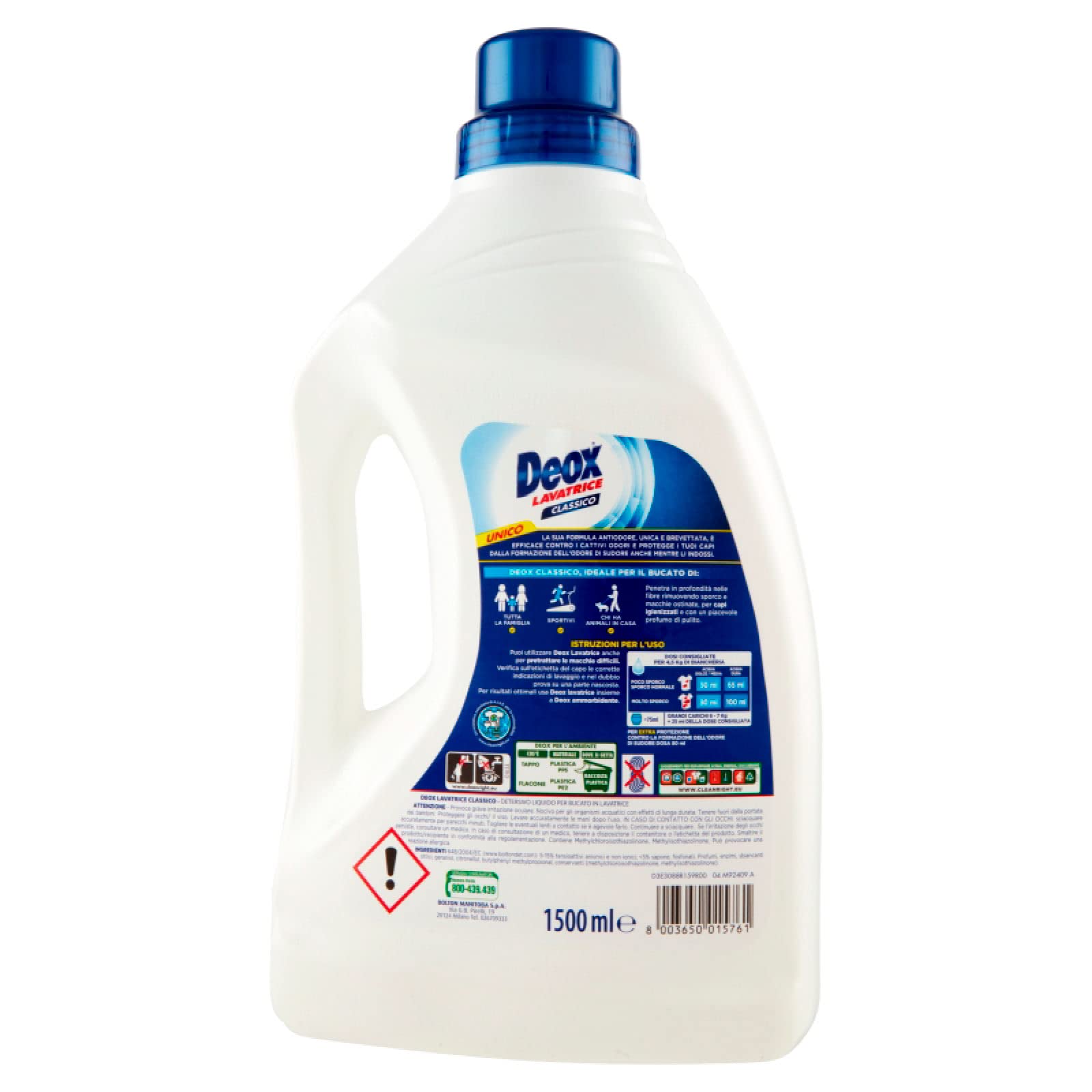 Deox - Detersivo Lavatrice Liquido Classico, Smacchia e Igienizza, con Formula Antiodore, 30 Lavaggi x 6 Confezioni