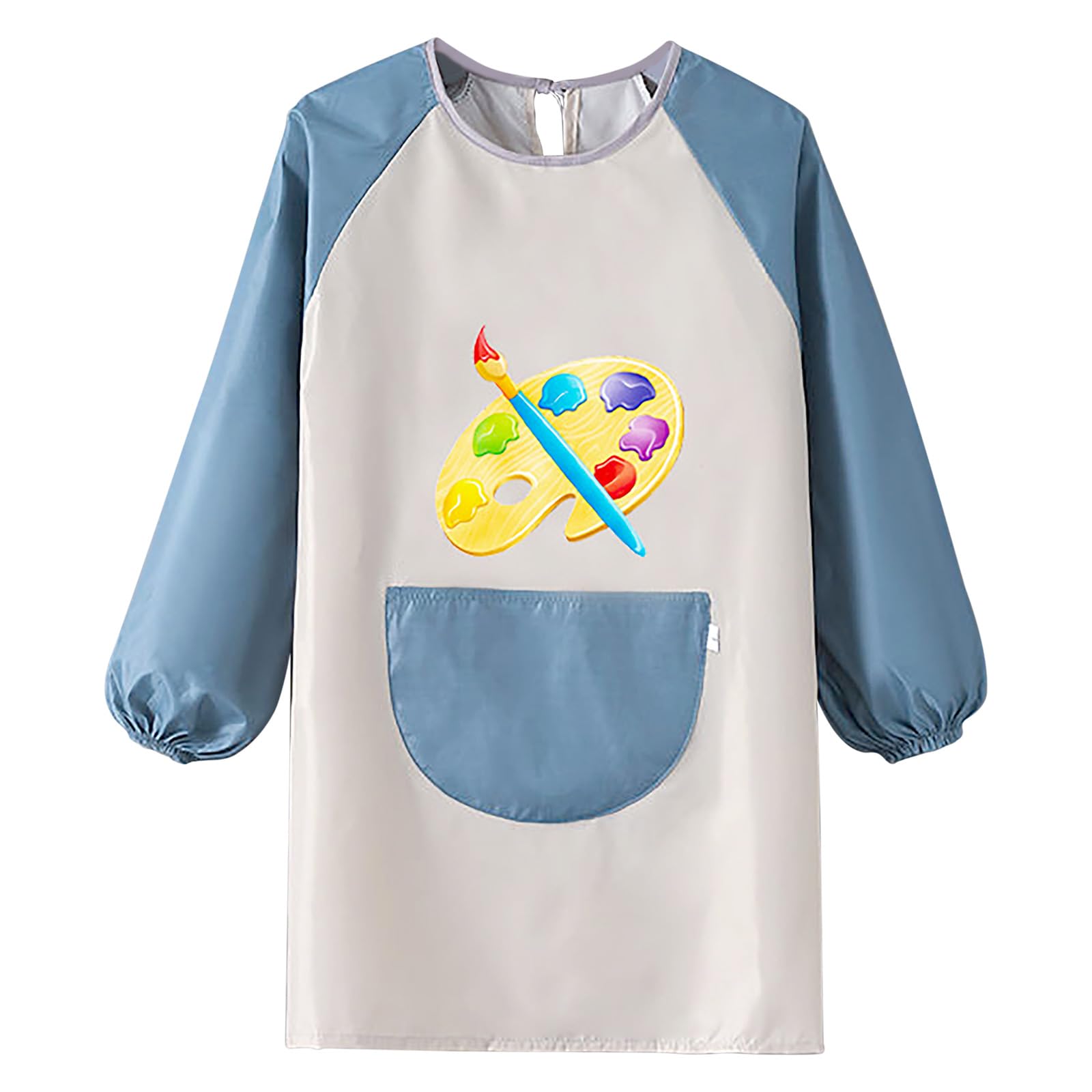 paitok Children's Art Apron Is a Waterproof Apron With Long Sleeves and Perfect for Painting,Cooking, and Messy Activities.Suitable 6-12 Years Girls/Boys Kids Apron(Gray Body and Blue Sleeves)