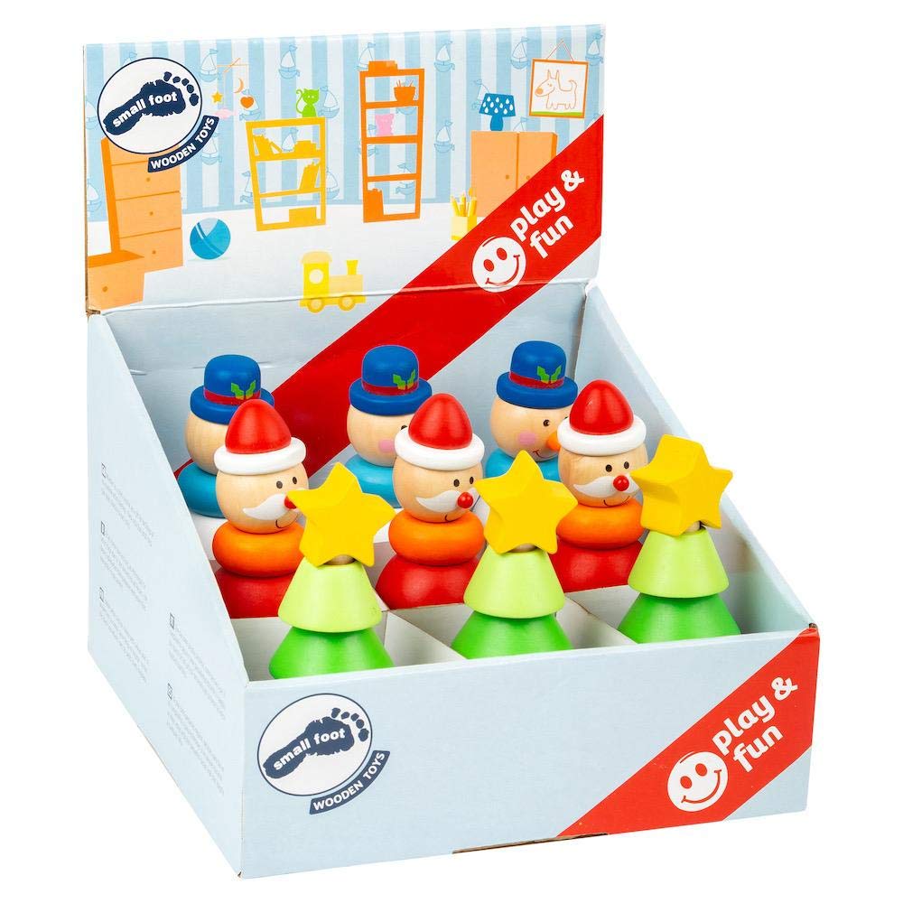 Small Foot 11466 Display Stapelfiguren Weihnachten aus Holz, Set mit 9 Figuren, Höhe jeweils 12,5cm