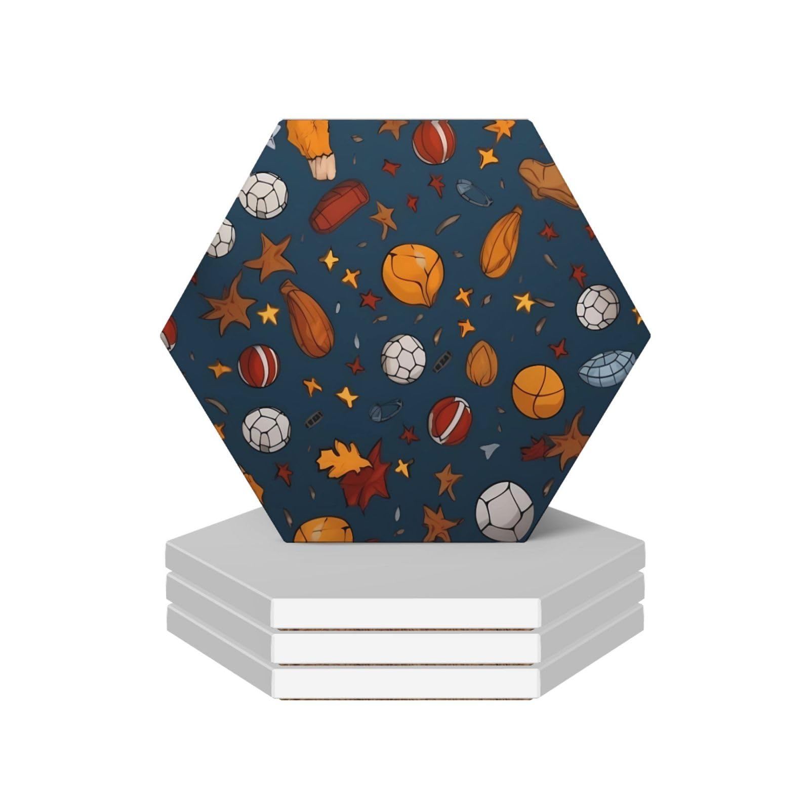 4 Hexagonal Baseball Coasters, Ceramic Home Decor Coasters With Anti Slip Cork Base, Tea And Coffee Coasters, And Daily Coasters.