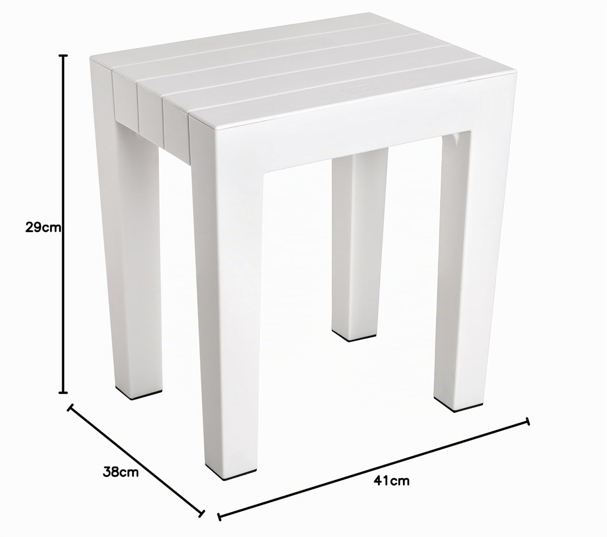 Tatay Tabouret Rectangulaire Lombok, Polypropylène, sans BPA, Finition effet bois, Protection anti-UVA, Max 130kg. Adapté a intérieur et extérieur, Blanche. Dimension 38x29x41cm