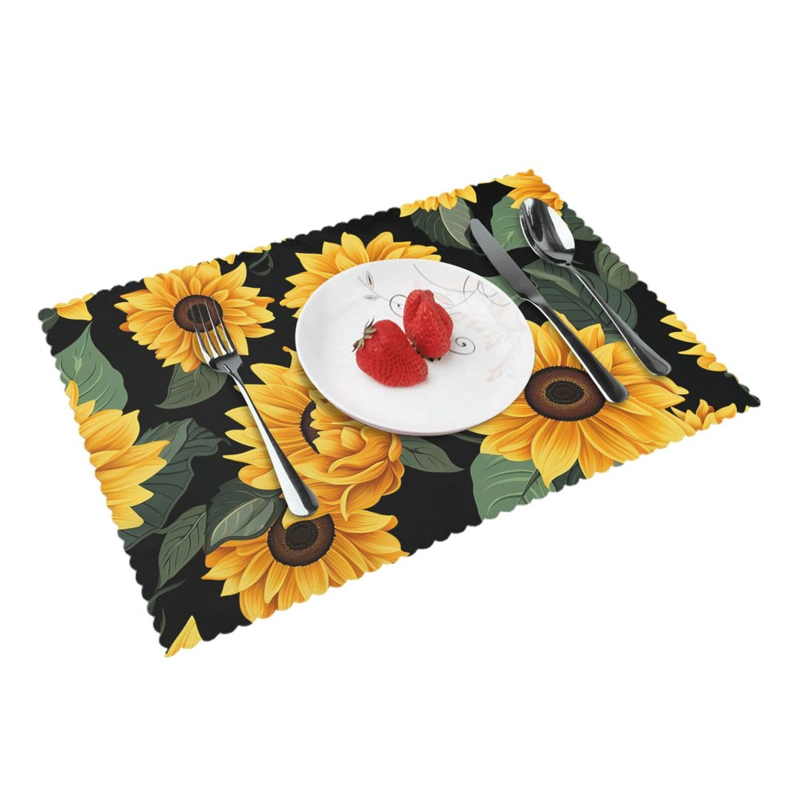 Placemats Set of 4 Heat Resistant Woven Place Mats for Dining Table Sunflower pattern Placemats Washable Wipeable PVC Table Mats Indoor/Outdoor Place Mats for Party Kitchen Decor 30x45 cm