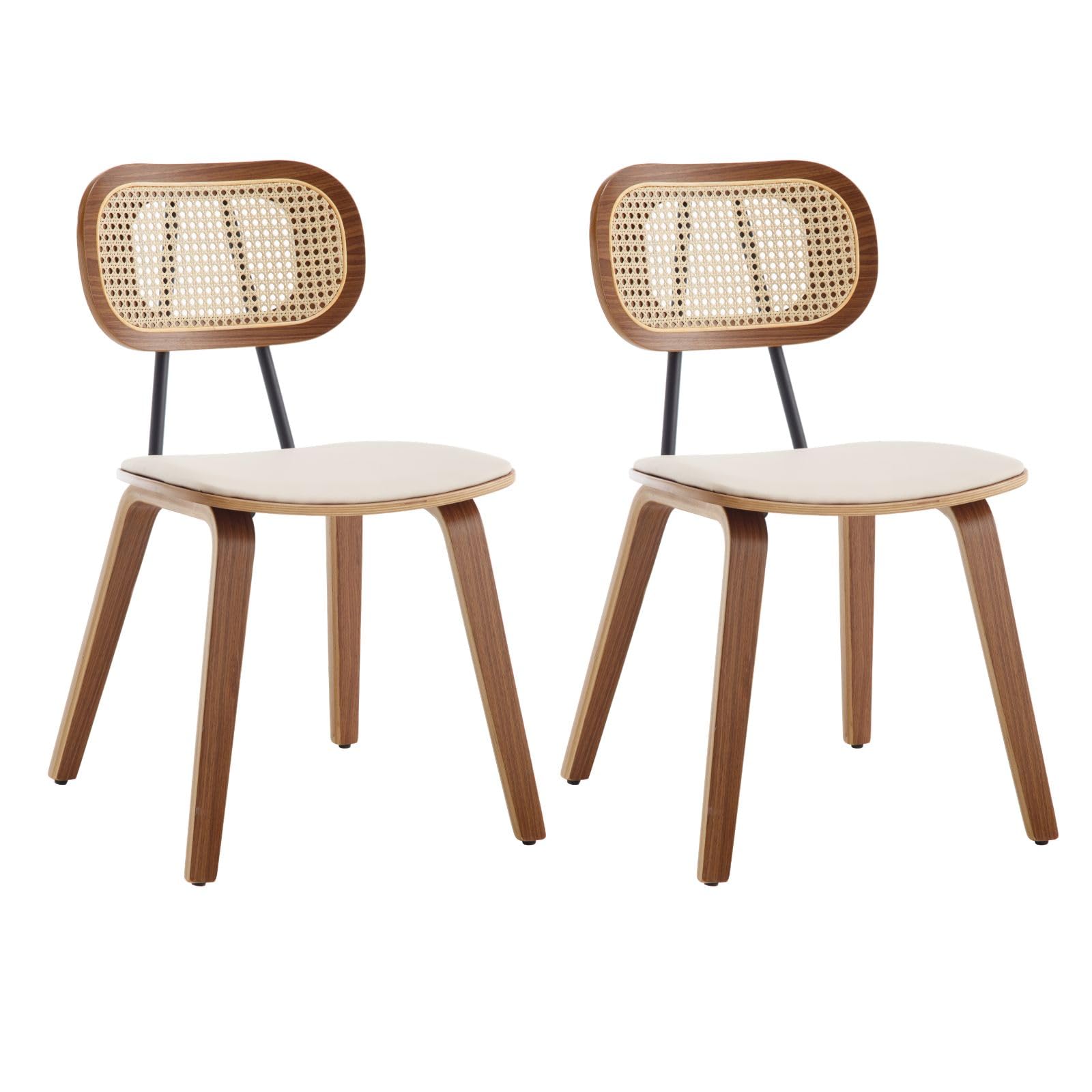 Ya-Home Set di 2 Sedie da Pranzo in Rattan Sedie da Cucina con Cuscino in Ecopelle Sedia da Salotto Imbottite con Gambe in Legno Design Retrò per Sala da Pranzo/Soggiorno