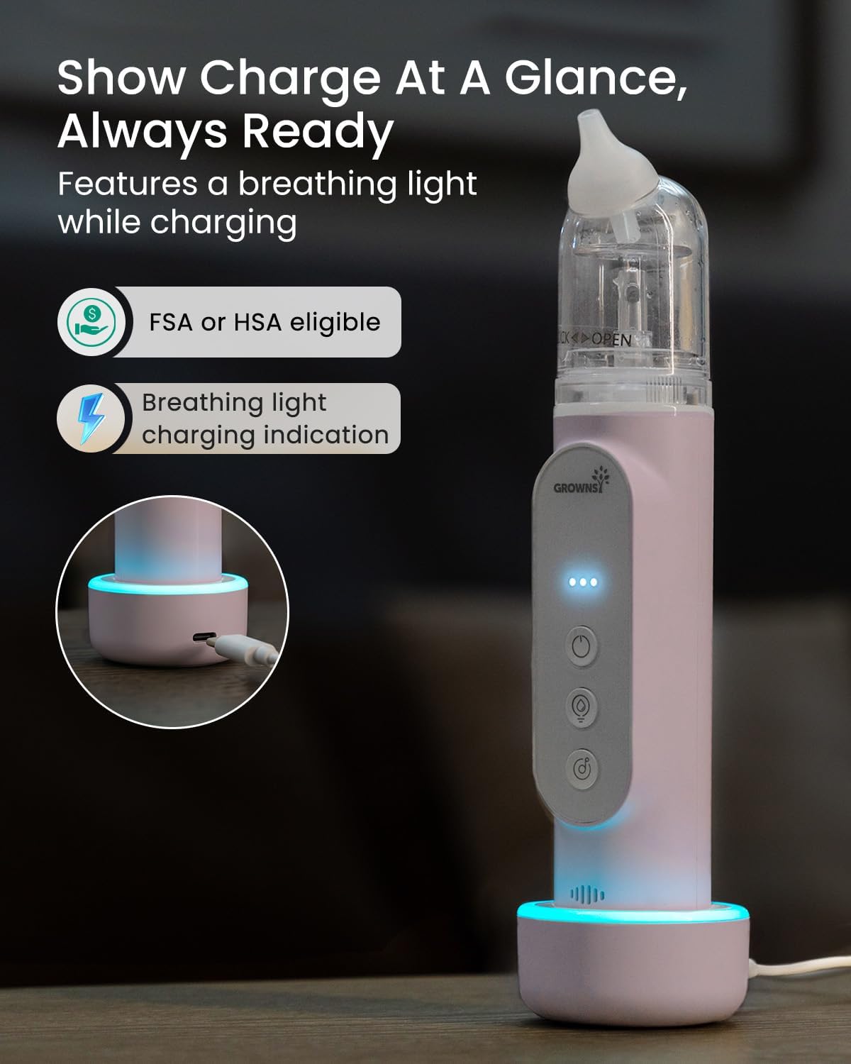 GROWNSY Nasal Aspirator for Baby, Upgraded 5 Suction Levels Baby Nose Sucker, IPX7 Waterproof Electric Nose Suction for Baby, Booger Sucker for Toddlers with Music & Light Functions (Purple)