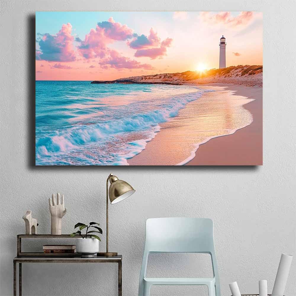 BOHUO Leinwand Bilder für Badezimmer Wandkunst Ozean Sonnenuntergang Rustikale Blauen Wandbilder für Badezimmer Wohnzimmer Dekor(Blau 12)-80x110cm Ungerahmt