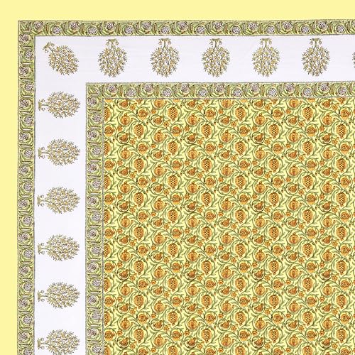 Image of BLOCKS OF INDIA Hand Block Printed 200 TC Cotton King Size Bedsheet (Mustard Anar)