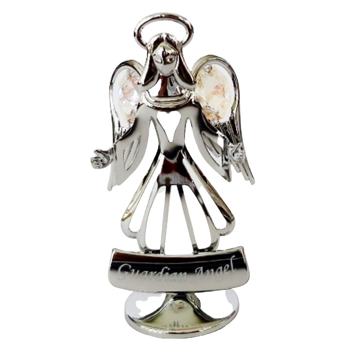 Crystocraft Pink Guardian Angel With Plaque Crystal Ornament With Swarovski Elements Gift Boxed Aurora Borealis Crystals Silver Chrome Plated Perfect Keepsake Collectors Gift Religious Figurine