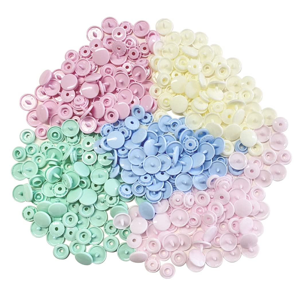 HappyHome スナップボタン 12mm 100組セット プラスチック製 パステルカラー プラスナップ (パステルカラー5色セット)