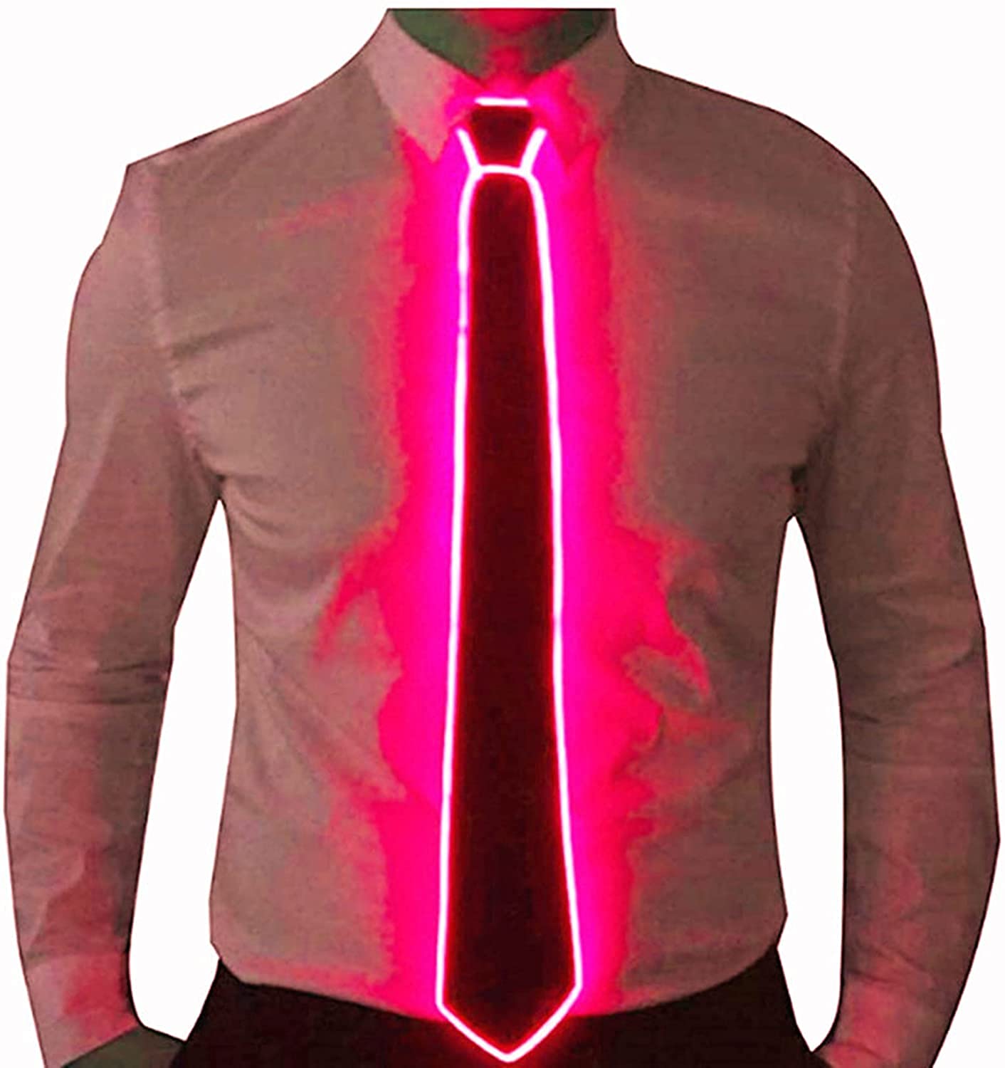 Neon LED Tie, Neon LED TieLight Up Neckties Luminous LED Tie Adjustable Flashing LED Light Up Tie Man Light Up Fanny Ties Novelty Necktie For Men LED Light Up Ties Costume Accessory (Red)