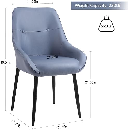 Miniatura 3 de PINIQUE Juego de 2 sillas de comedor azules modernas de mediados de siglo, sillas tapizadas con patas de metal para sala de estar y dormitorio 912