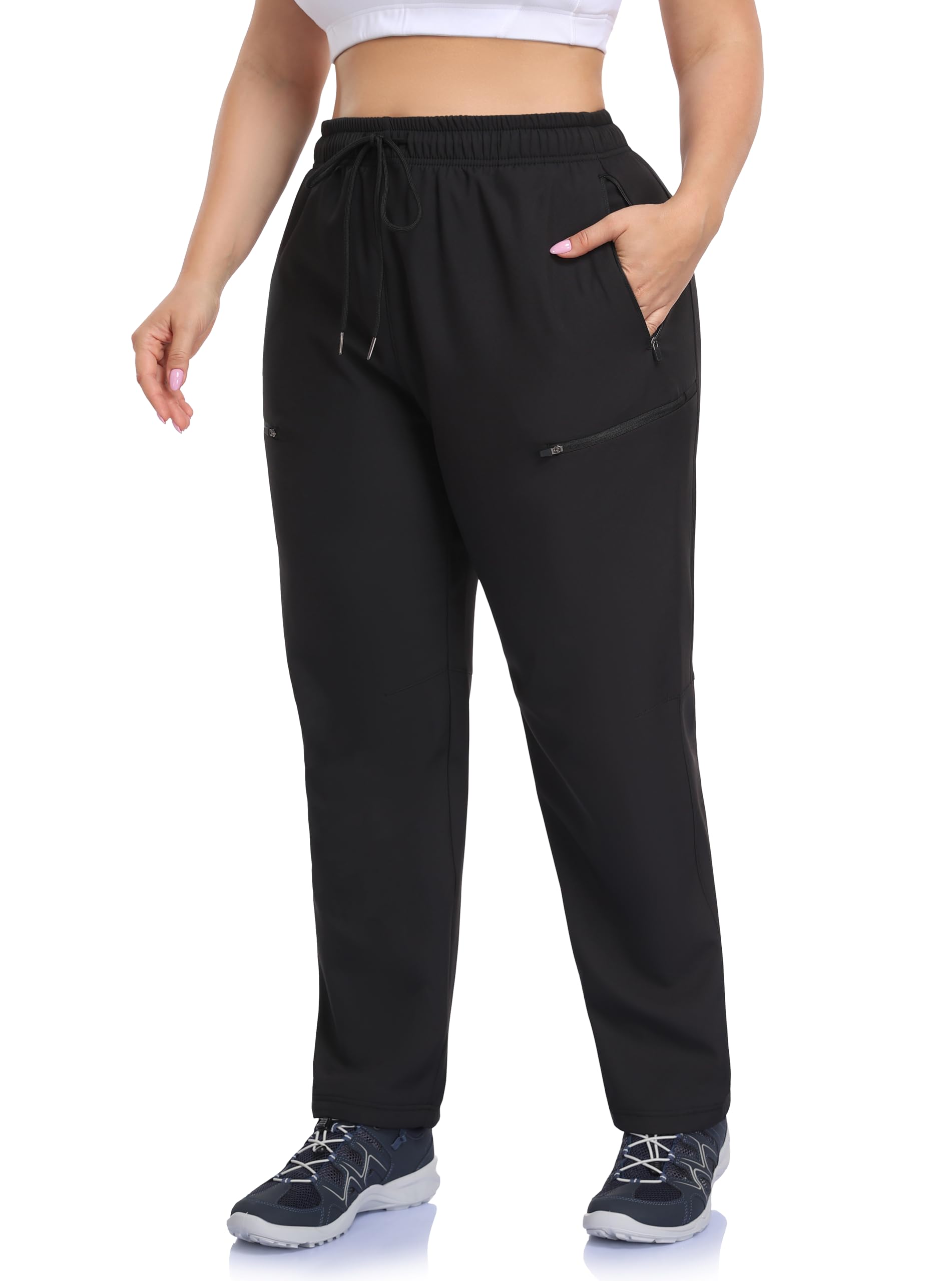 ZERDOCEAN Womens Plus Size Fleece Lined Water Resistant Hiking Pants Winter Thermal Ski Joggers with Pockets