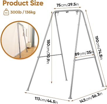 Foldable Hammock Stand, Portable Hammock Chair Stand, Heavy Duty Folding Hammock Frame for Indoor or Outdoor, Easy to Assemble & Store (Hammock Chair not Included) - Grey 300 lbs Capacity