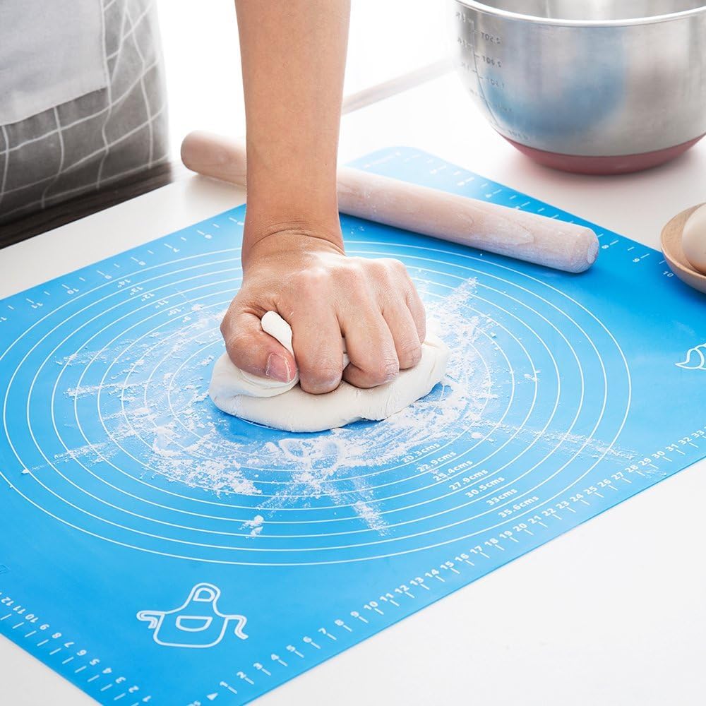 Silicone Pastry Mat Non Stick Extra Thick Baking Mat with Measurement Fondant Mat (Blue, 16×20)