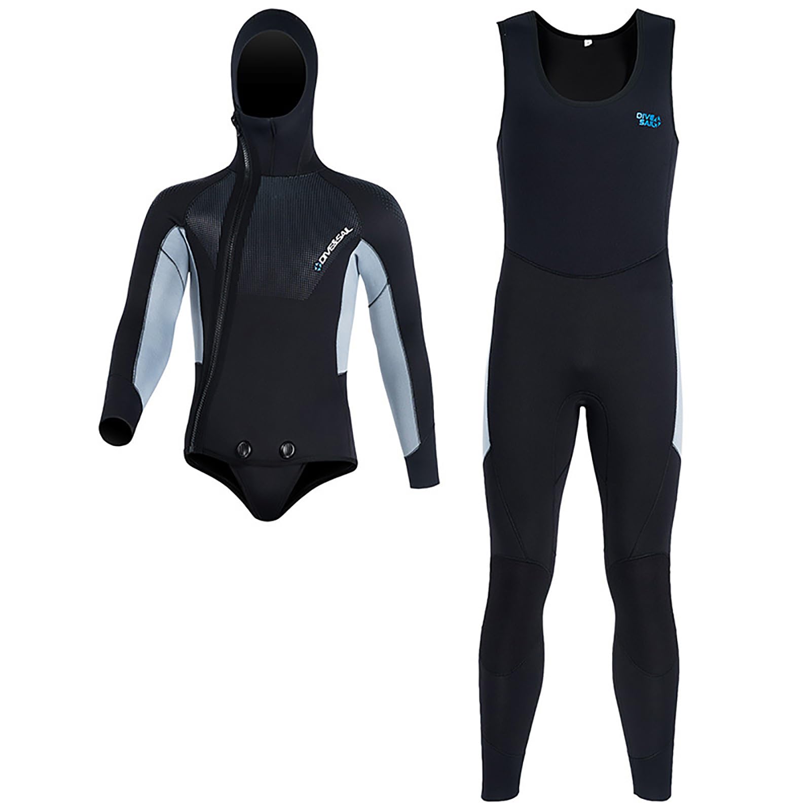 Nero,M,Muta in Neoprene 5mm per Uomo, Due Pezzi, con Cappuccio, Cerniera Frontale, Calda, Protezione UV per Snorkeling e Immersioni
