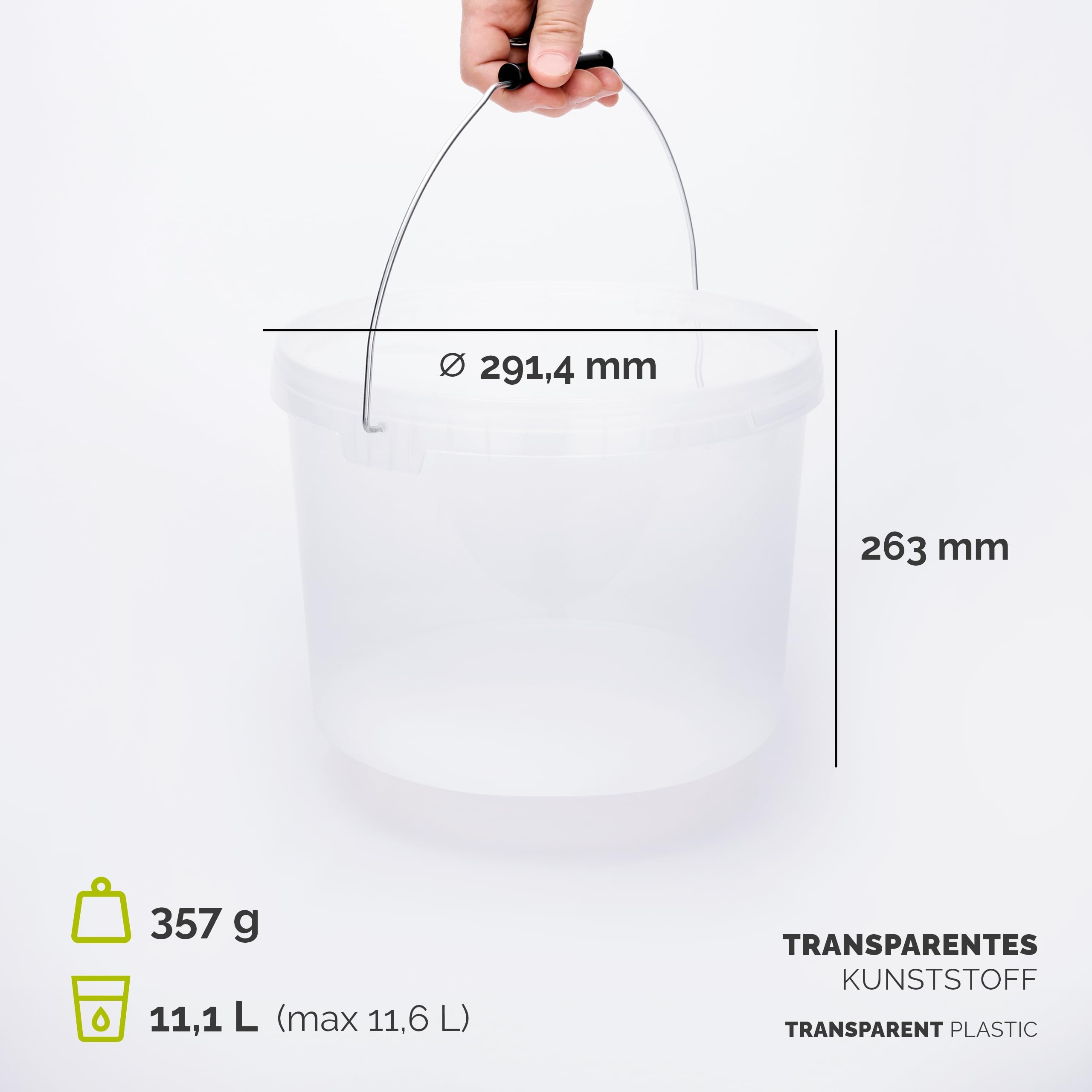 Garronda Eimer mit Deckel 10 Liter 10 Stück Aufbewahrungsbehälter GD-0072 | Transparent, für die Lagerung von Lebensmitteln und chemischen Produkten, kompakter Plastikbehälter für Haushalt und Gewerbe