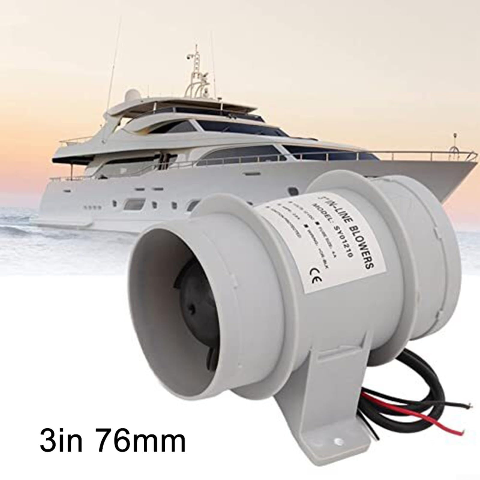 Soffiatore di sentina marina 12 V in linea con dimensioni di 7,6 cm per una ventilazione silenziosa ed efficiente per barche e camper, design compatto