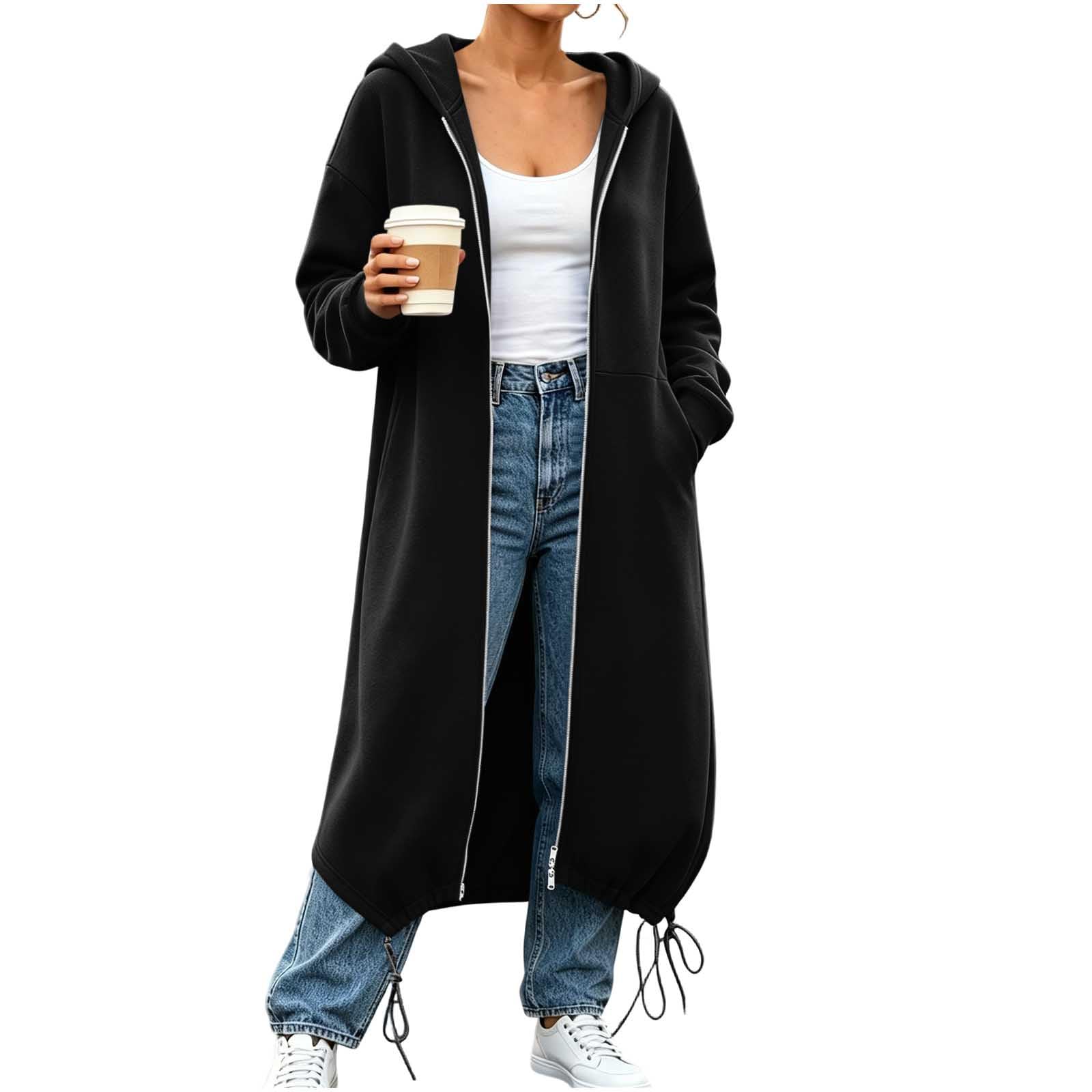 Battnot Hoodie Damen Sweatjacke 2026 Kapuzenjacke Herbst Winter Lang Sweatshirt Kapuzenpullover Mit Kapuze Reißverschluss Mantel Oversize Pullover Übergangsjacke Hoodie Jacke