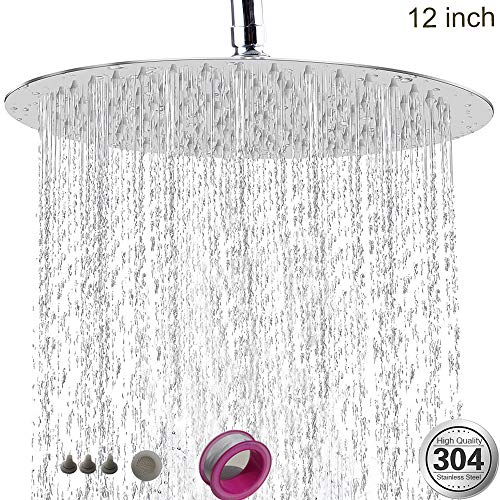 TeamTech Alcachofa de Ducha, 12 pulgadas Alcachofas Fijas para Ducha de Acero Inoxidable 304, Ultrafina Alta Presión Rociador Ducha Efecto Lluvia Redonda, 30 cm, Acabado Cromo