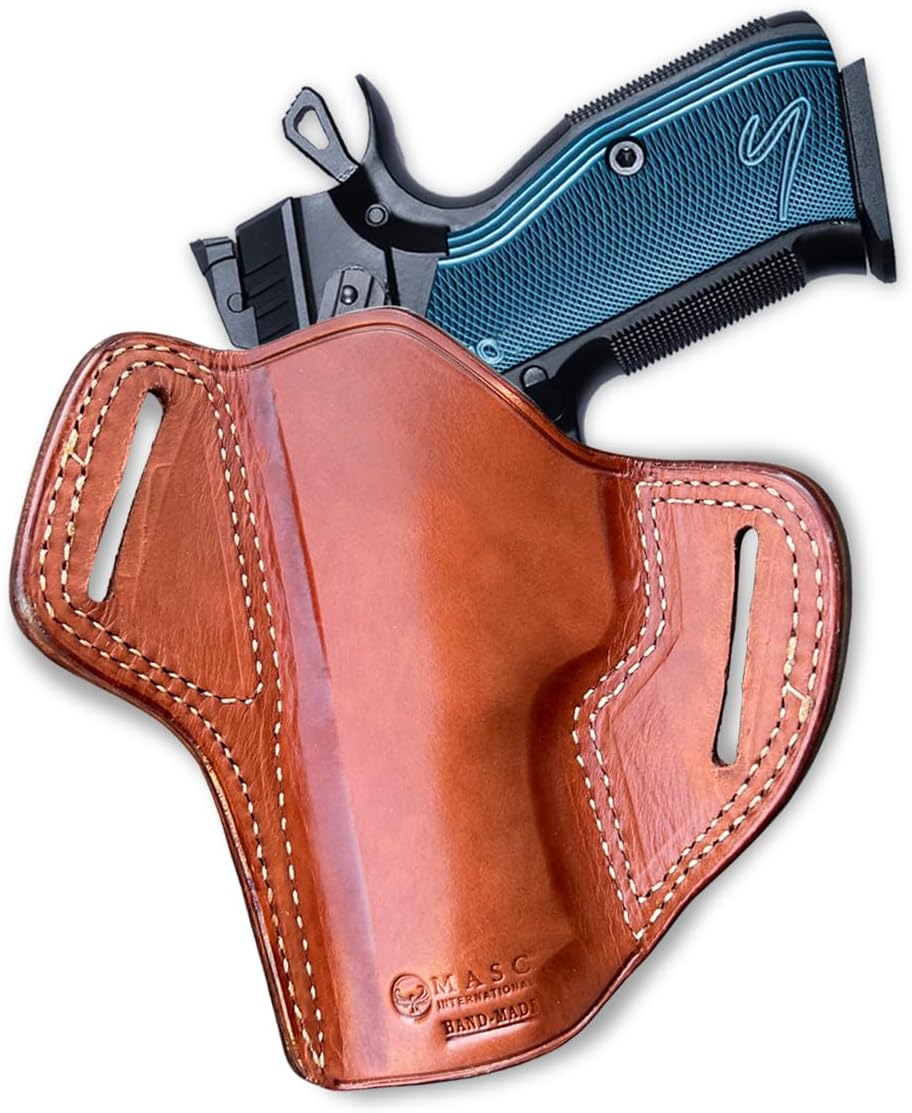 Premium The Ultimate Leather OWB Pancake Holster Open Top Fits CZ Shadow 2 9mm 4.89'', Right Hand Draw, Brown Color #1311#