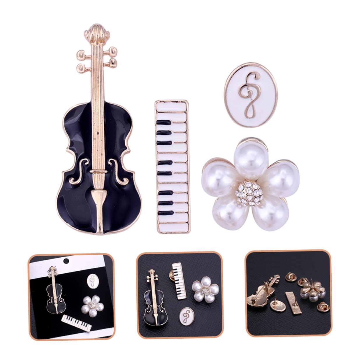 Jewellery Set di collani violini Unici di 4 Spille per la per Le Donne Tema Musicale Jewellery