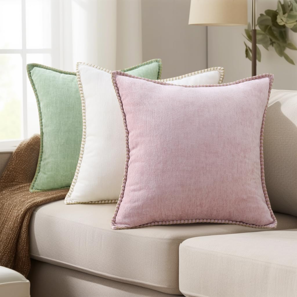decorUhome Spring Chenille Soft Cozy Throw Pillow Covers 18x18 Set of 2 Modern Farmhouse Boho Velvet Decorative Pillow Cases with Stitched Edge for Couch Sofa Bed Home Valentines Decor, Blush Pink - Image 8
