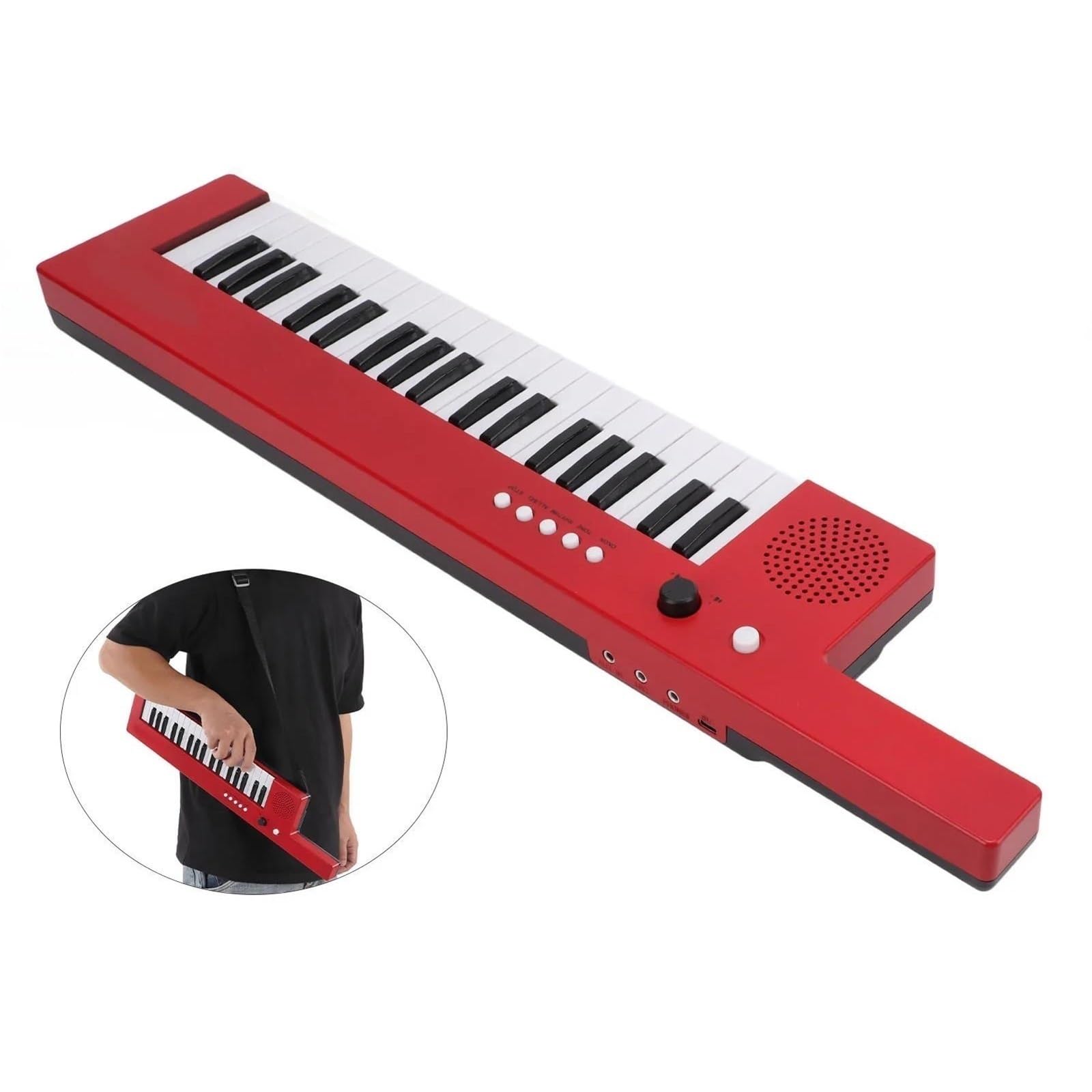 Gitara 37 Klawiszowa Pianino Elektroniczne Z Paskiem Na Ramię I Mikrofonem Muzyka Dla Początkujących(Red)