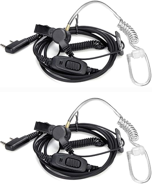 Retevis EEK009 Radio Earpiece with Mic Two Way Radio Headset Surveillance Earpiece Covert Acoustic Tube Compatible with Walkie Talkie RT24 RT27 RT619 BaoFeng UV-5R 888S etc Extra Free Ear hook (2 Pcs)