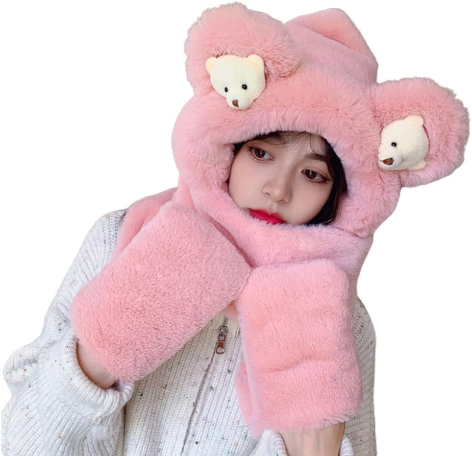 Scarf,Windproof Scarf Scarf Winter Hat Scarf Gloves Set For Girl Bear Ear Hat Scarf Warm Ear for Three Pi Scarf
