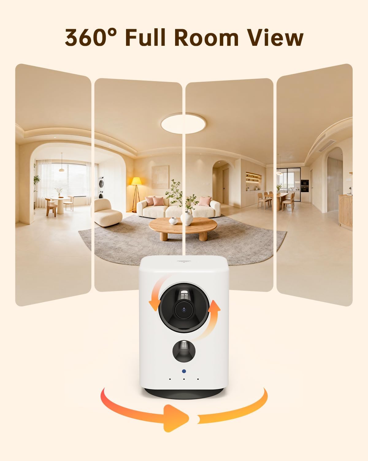 Wireless Indoor Security Cameras, 2K Battery Powered WiFi Camera for Home Security, 360° PTZ Pet Camera with Phone App, AI Human Detection, No Wiring Needed, Ideal for Renters/Travel