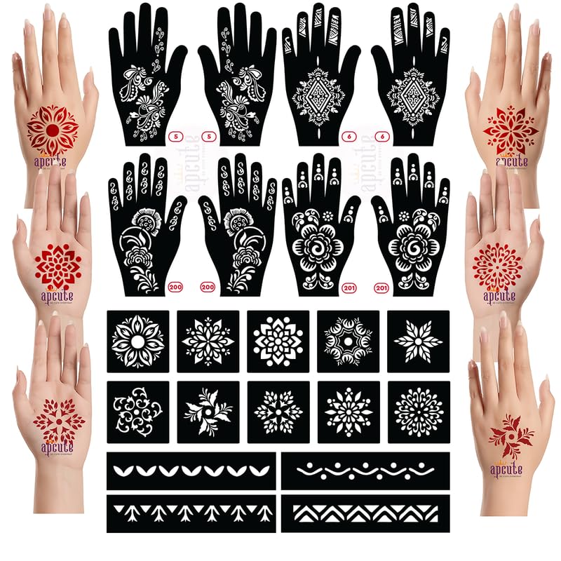 mehendi stensil Combo Pack of 22 pieces, mehndi stencil stickers tattoo for Hands, Wrist, Stencils for Women, Girls and Kids, Easy to Use in 4 Steps, 22p-S-230-image-9