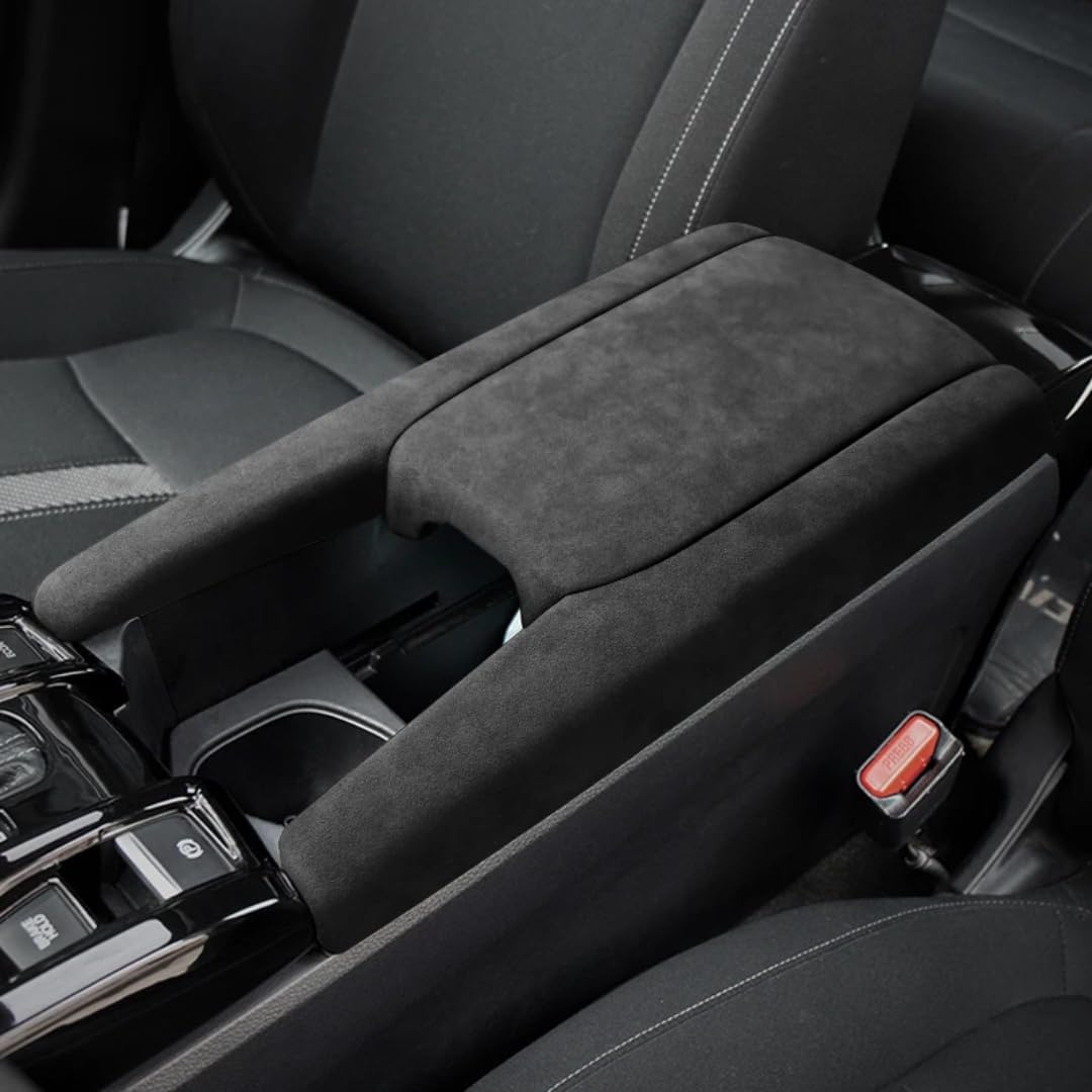 Car Gear Knob Cover Rear Anti-kick Frame Armrest Box Lid Armrest Panel Protective Frame for Honda Civic 2016-2021 Alcantara(Glasses Case Box)