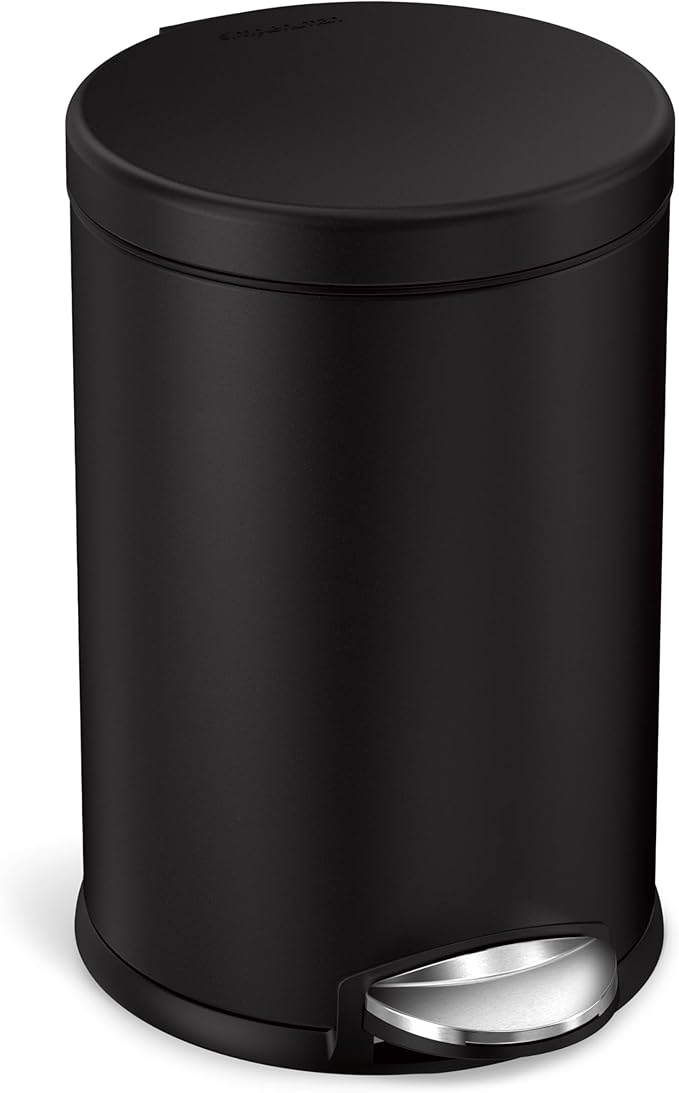 simplehuman 4.5 Liter / 1.2 Gallon Round Bathroom Step Trash Can, Matte Black