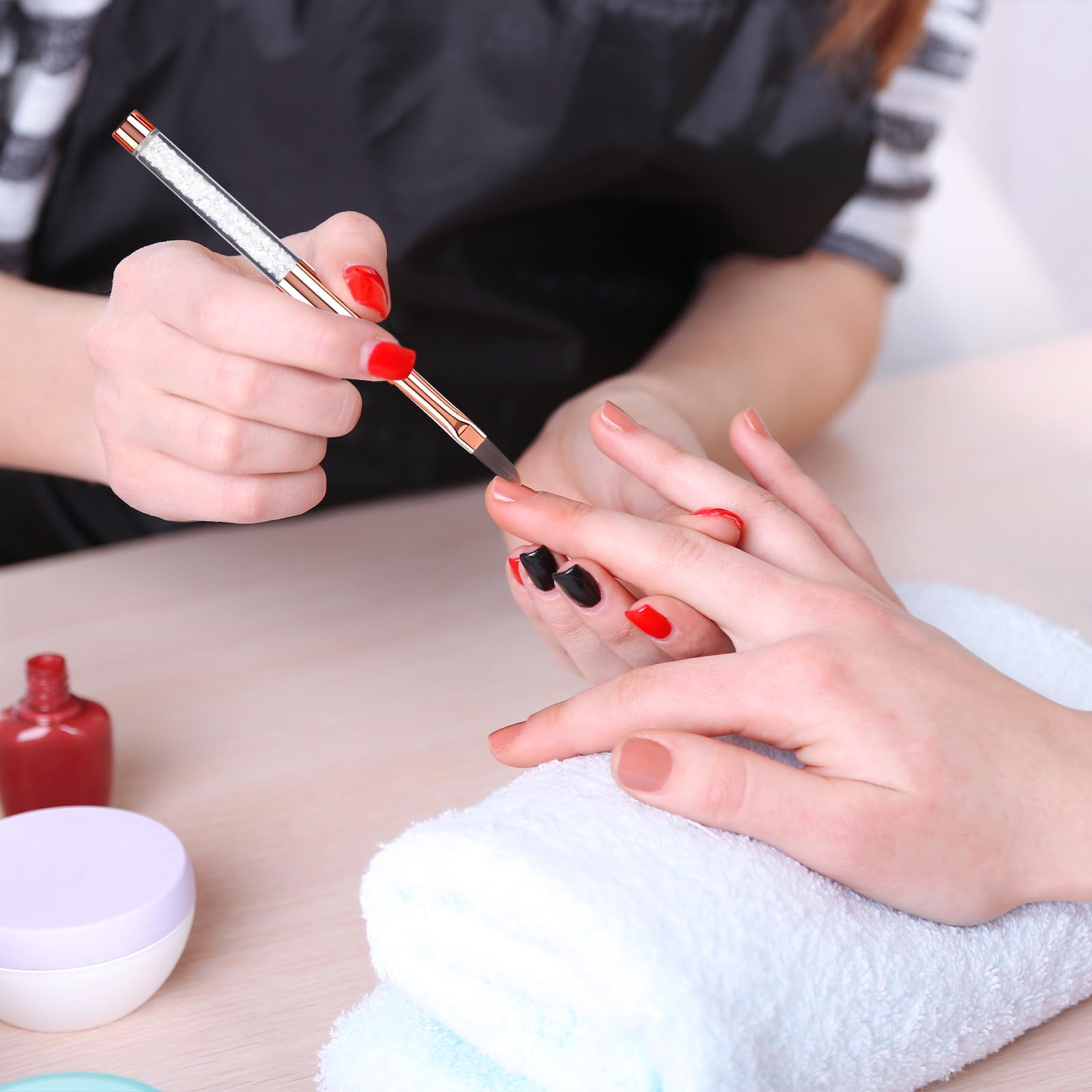 6 Pezzi Pennelli per Unghie, Penelli Unghie Professionali Set, con Manico con Strass e Setole in Nylon per principianti professionisti
