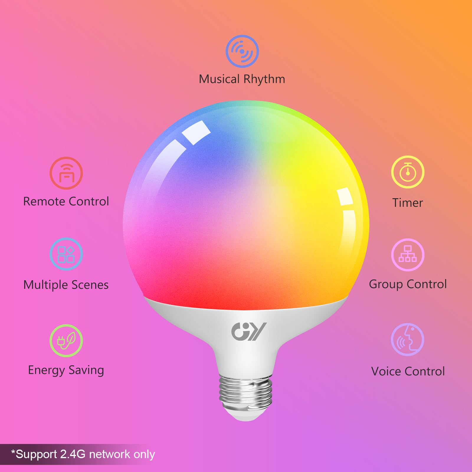 GY Ampoules Connectée E27 LED WiFi 18W Globe G120 1800LM, Intelligente Dimmable Multicouleurs RGB&CCT 2700K-6500K, ampoule Smart life Compatible avec Alexa/Google Home