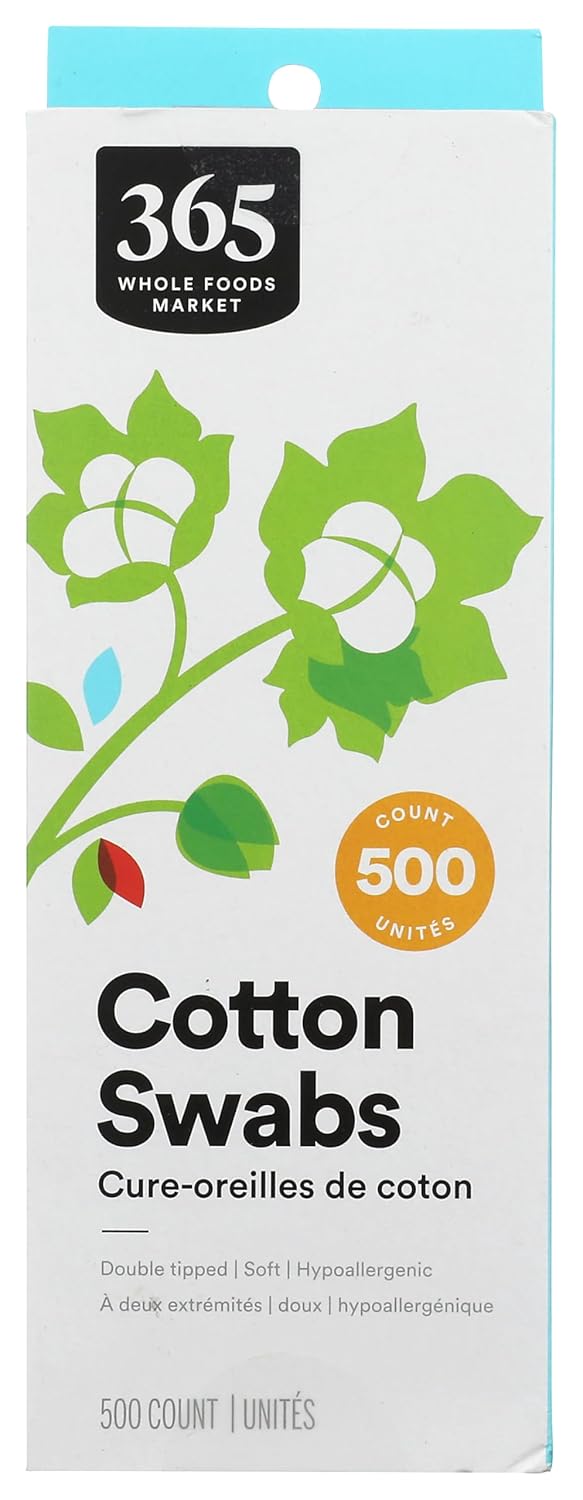 365 by Whole Foods Market Organic Cotton Swabs, 500 Count - Certified Organic & Cruelty-Free