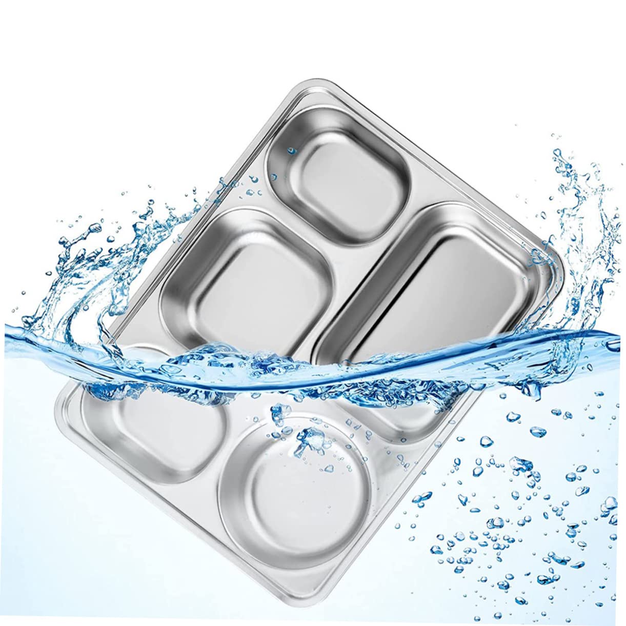 Lot de 3 Assiettes Repas en Acier Inoxydable à Trois Compartiments