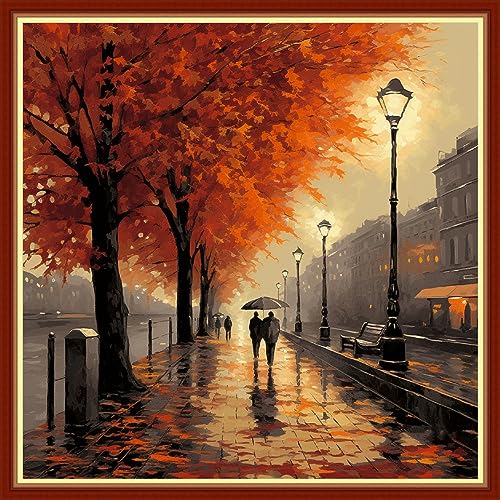 Image of Foxhool Beginners Cross Stitch Kits Stamped Full Range of Embroidery Kits for Adults DIY Cross Stitches kit Embroidery Patterns for Needlepoint kit-Lovers Walk 17.7x17.7 inch