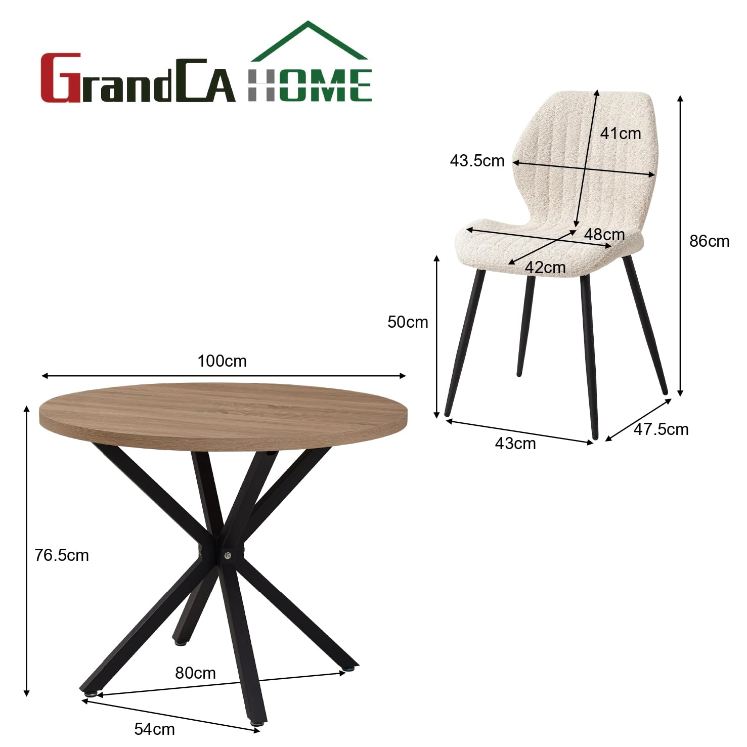 GrandCA HOME Ensemble Table et Chaises à Manger Ronde 100 cm 4 Chaises en Lin Modernes Claire Kaki