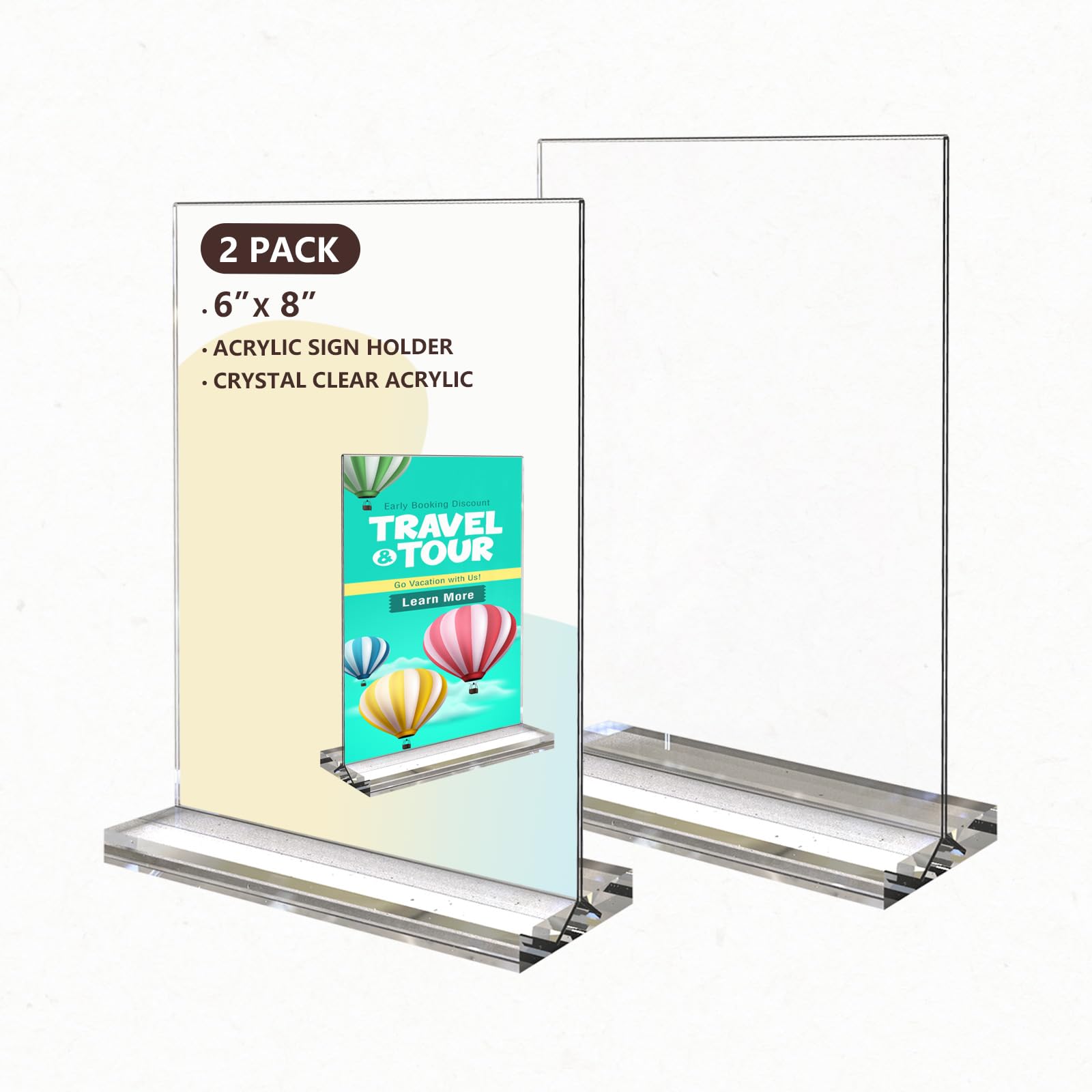 Acrylic Sign Holder 2 Pcs Double Sided Acrylic Stands 6 x 8 in Vertical Clear Display Sign Stand Store Sign Holder Office Flyer Holder Restaurant