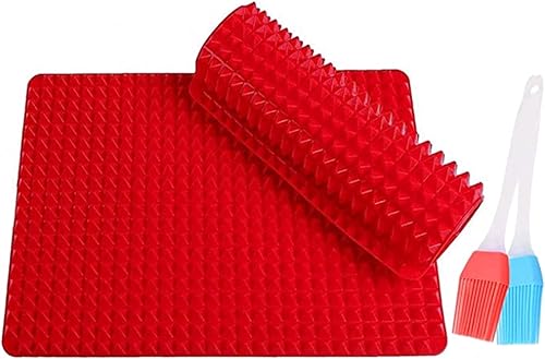 Alpenkok - Alfombrilla de silicona antiadherente para horno, diseño de pirámide, color rojo graso, paquete de 2 unidades (rojo)