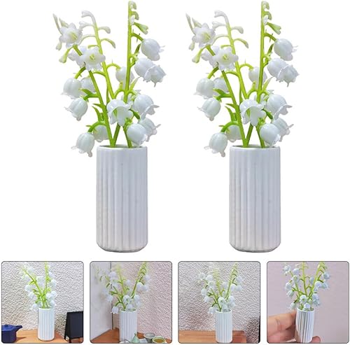 Miniatura 2 de 2 piezas de orquídeas artificiales blancas con jarrón, mini orquídeas falsas en maceta, flores falsas de tacto real, orquídeas falsas falsas de