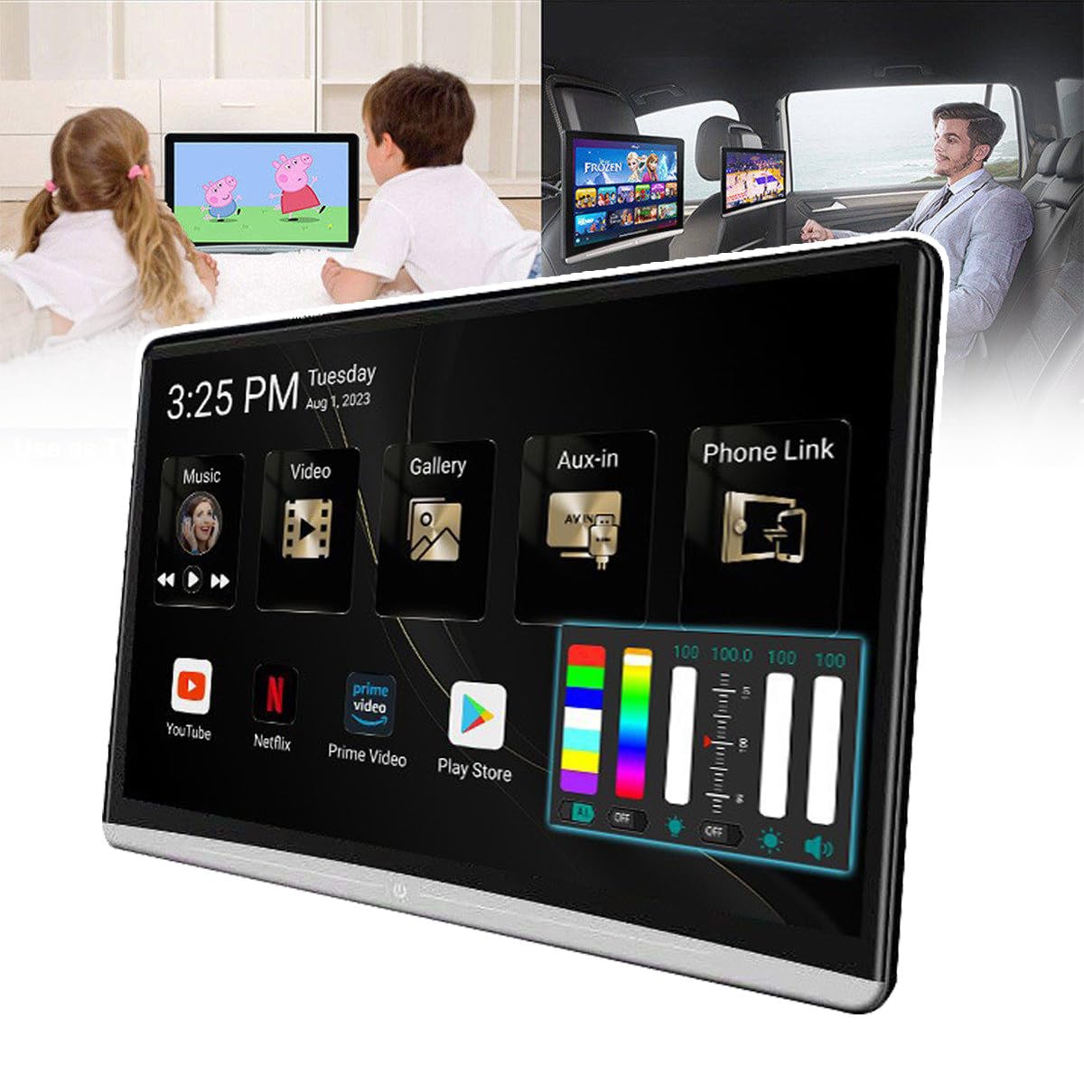 Lecteur D'appui-tête, Moniteur D'appui-tête de Voiture, Lecteur VidéO 8K Pour Android 11, 3 Go + 32 Go, éCran Tactile Ips, Prise En Charge Wifi/Bluetooth/Usb/Sd/EntréE Hdmi/Sortie Hdmi/Fm,14in
