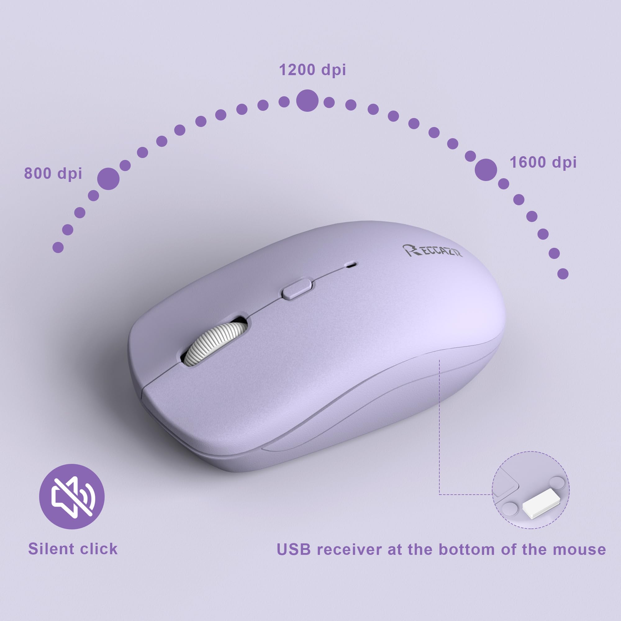 Wireless Keyboard and Mouse Combo, Full-Sized Wireless Keyboard and Adjustable DPI Mouse, 2.4GHz USB Receiver, Silent Keyboard and Mouse for PC, Windows, MAC, Desktop, Laptop(Purple)